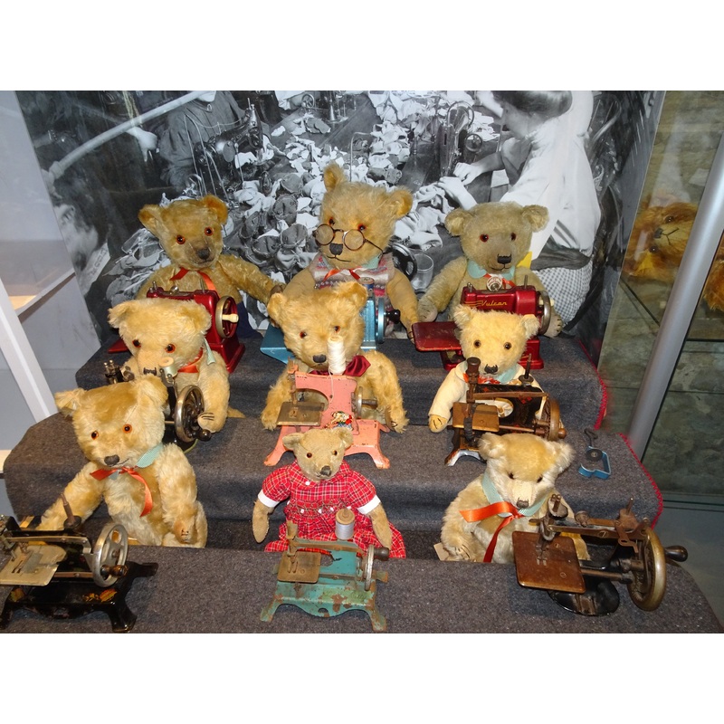 (1) A group of Teddies with their new sewing machines and spinning wheel!