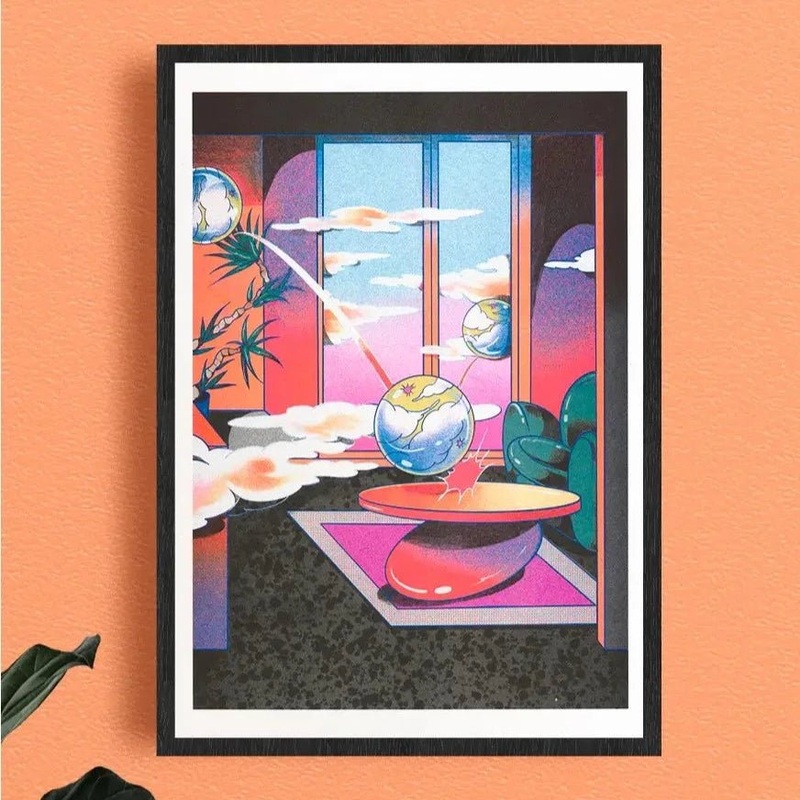 Beya Panicha, Kiblind Atelier – ‘Bewlktes Zimmer Nacht’ – Risograph Druck