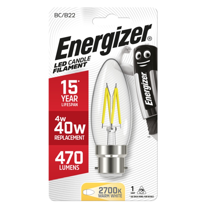 Energizer 4W (40W) B22 Clear LED Candle Light Bulb 1810-24