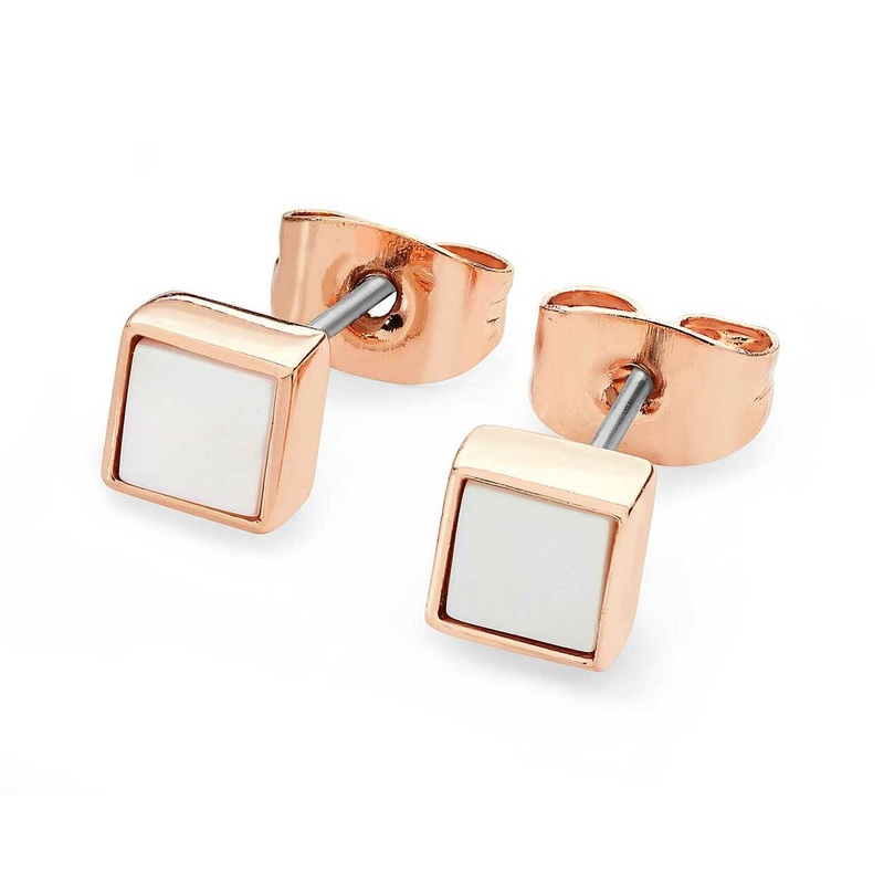 Tipperary Crystal Rose Gold Square Birthstone Earrings Pearl-June126312