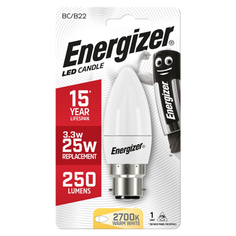 Energizer 3.4W (25W) B22 Opal LED Candle Light Bulb | 1792-24