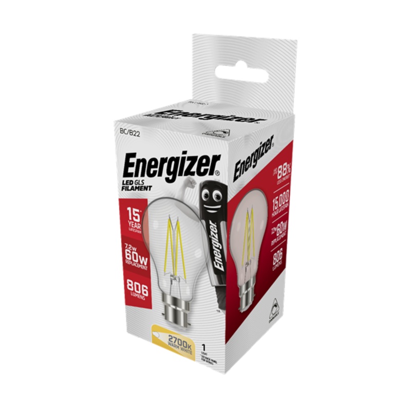 Energizer 7.2W (60W) B22 LED GLS Dimmable Filament Light Bulb |1828-38