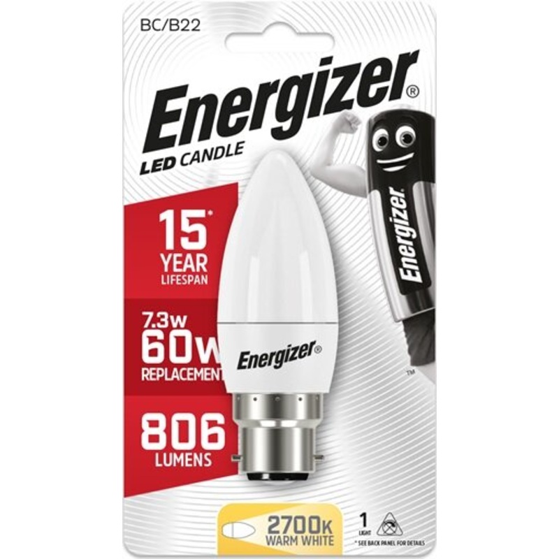 Energizer 7.3W (60W) B22 LED Candle Light Bulb1837-26