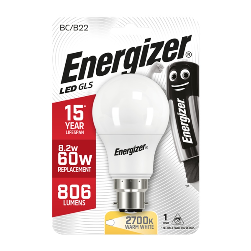 Energizer 9.6W (60W) BC GLS LED Light Bulb | 1792-16
