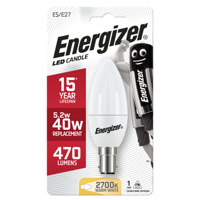 Energizer LED 5.9W (40W) B15 Opal Candle Light Bulb | 1791-36