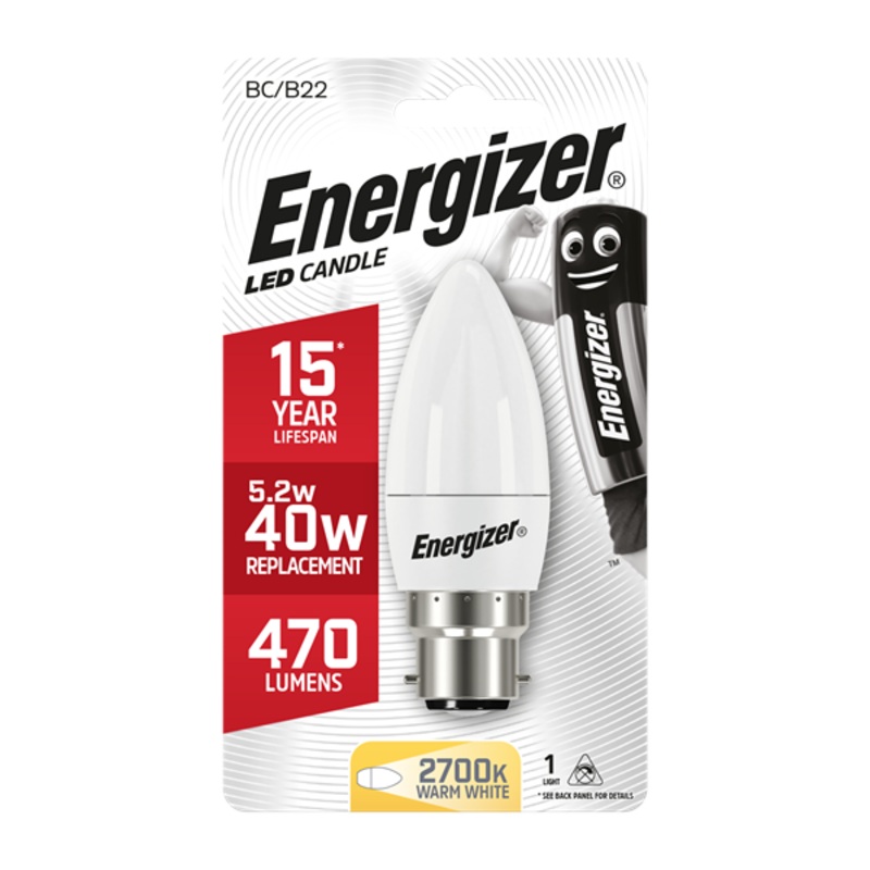 Energizer LED 5.9W (40W) B22 Opal Candle Light Bulb | 1791-32