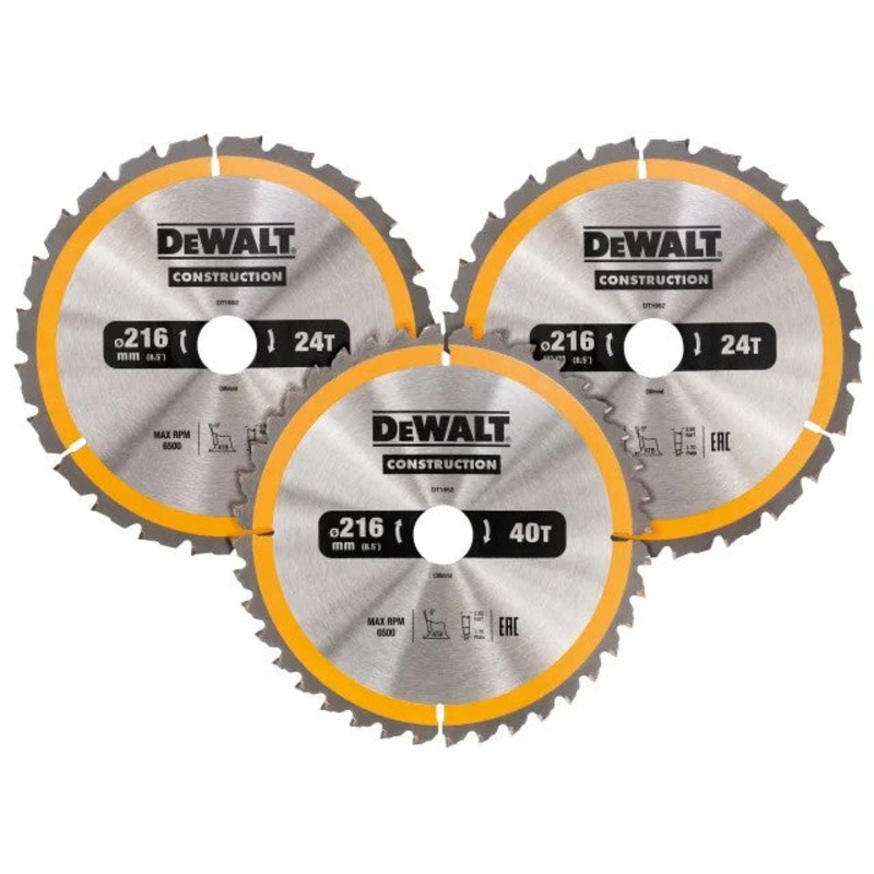 DeWalt Construction Circular Saw Blade 3 Pack 216 x 30mm 2 x 24T 1 x 40T | DEWDT1962QZ