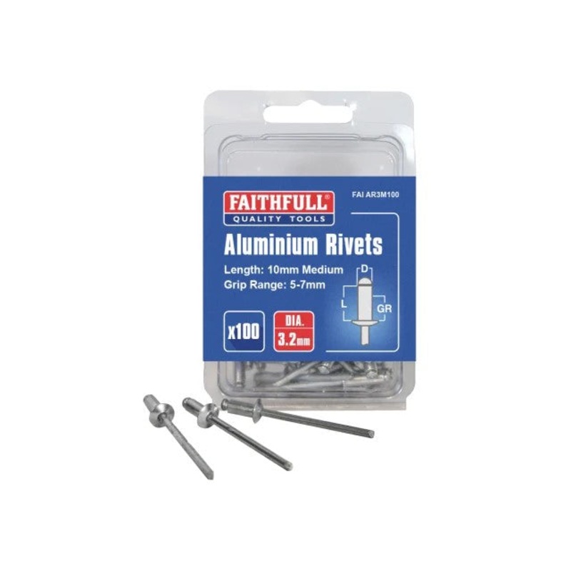 Faithfull Aluminium Rivets 3.2 x 10mm Medium 100pk | FAIAR3M100