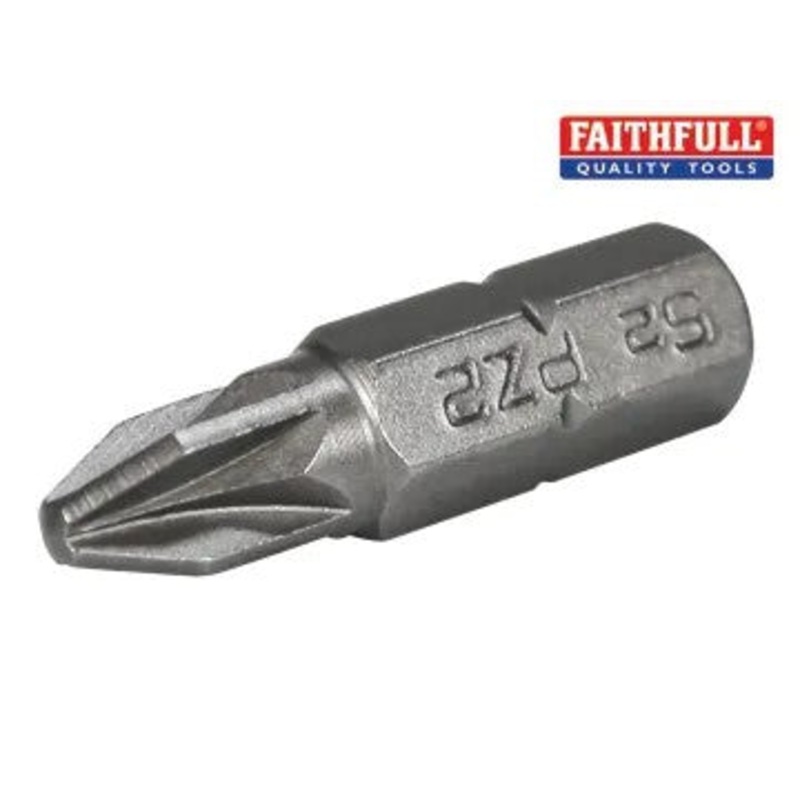 Faithfull Pozi S2 Grade Steel Screwdriver Bits PZ2 x 25mm (Pack of 3) | FAISBPZ225