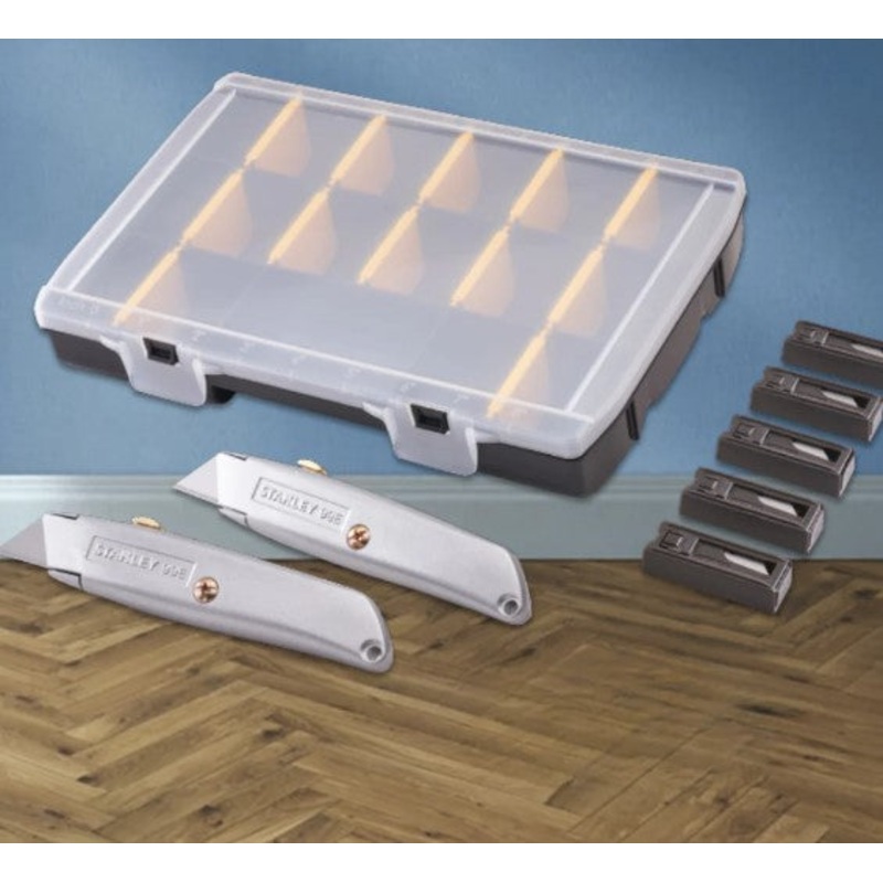 Stanley 99E Trimming Knife Twin Pack with 50 Spare Blades in Organiser | XMS23KNIFORG