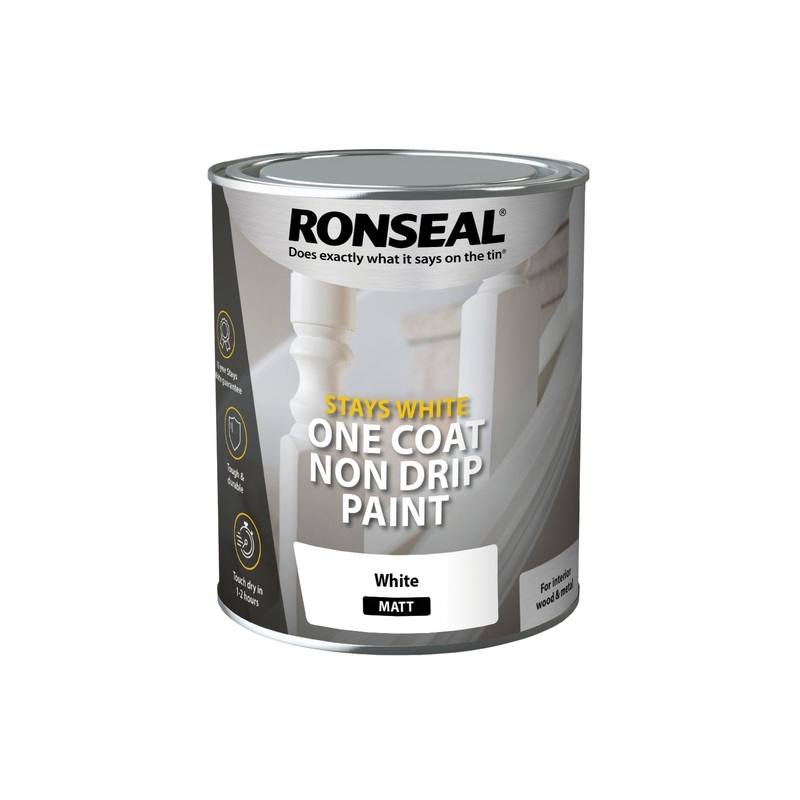 Ronseal Stays White One Coat Paint White Matt 750ml | 37520