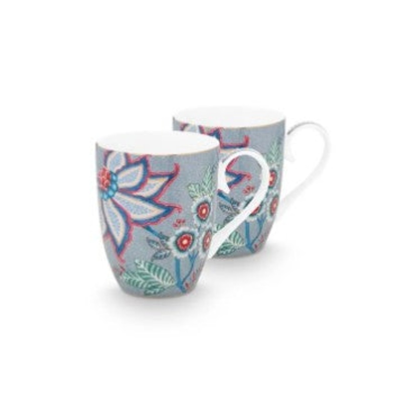 Set/2 Mugs Large Flower Festival Light Blue 350ml 51.002.313