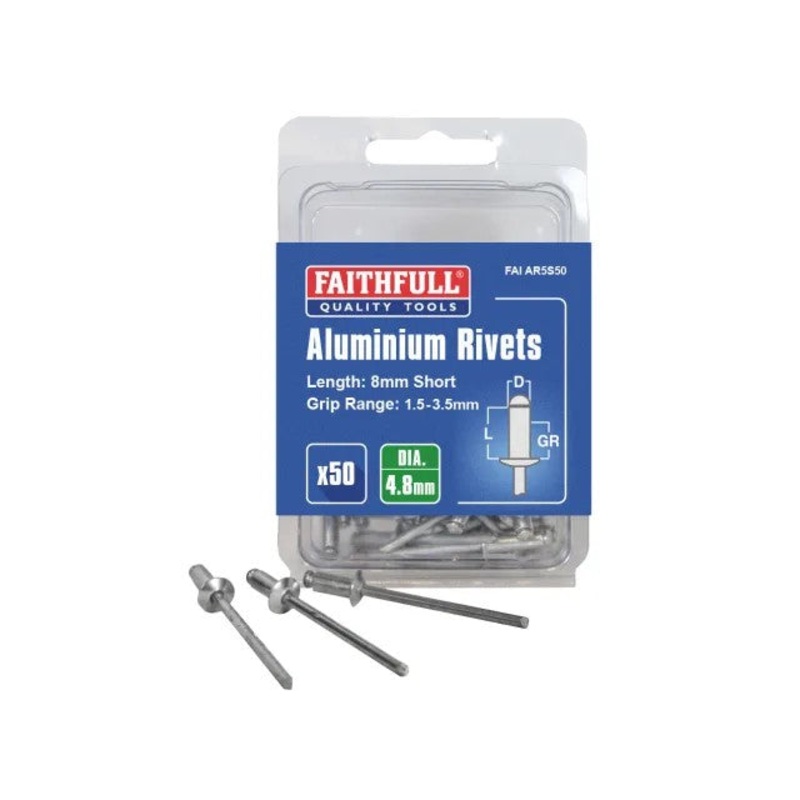 Faithfull Aluminium Rivets 4.8 x 8mm Short 50pk | FAIAR5S50
