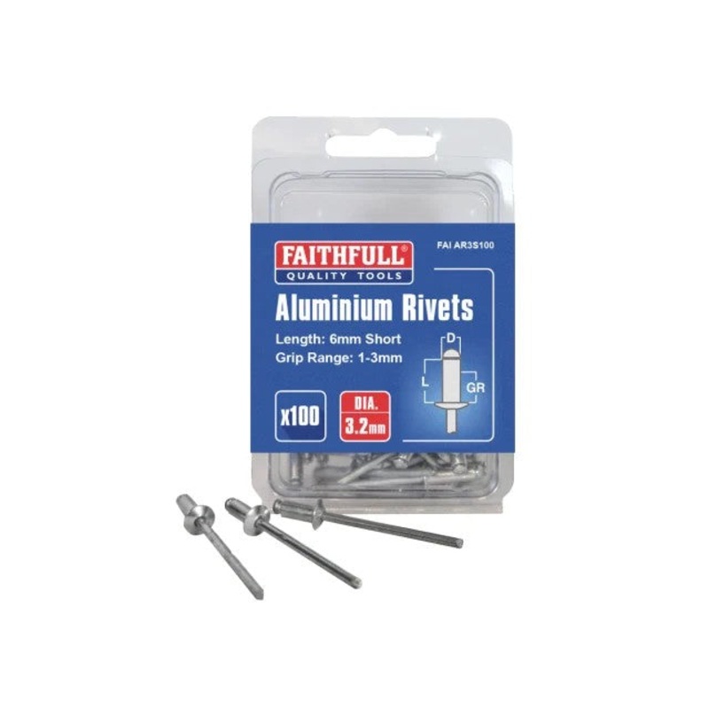 Faithfull Aluminium Rivets 3.2 x 6mm Short 100pk | FAIAR3S100