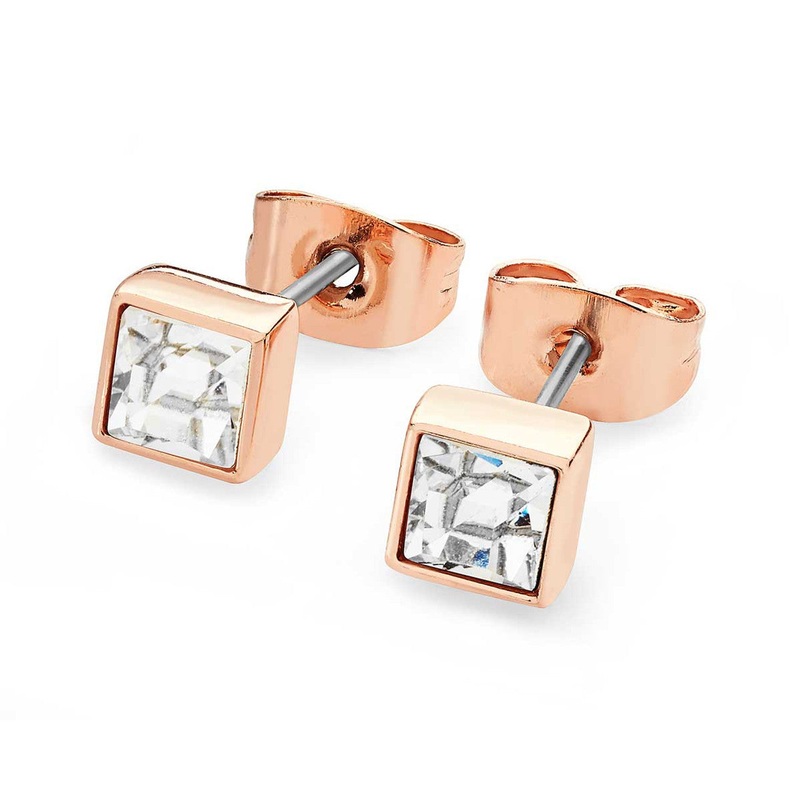 April – Rose Gold Square Birthstone Earrings – Clear Crystal | 126299