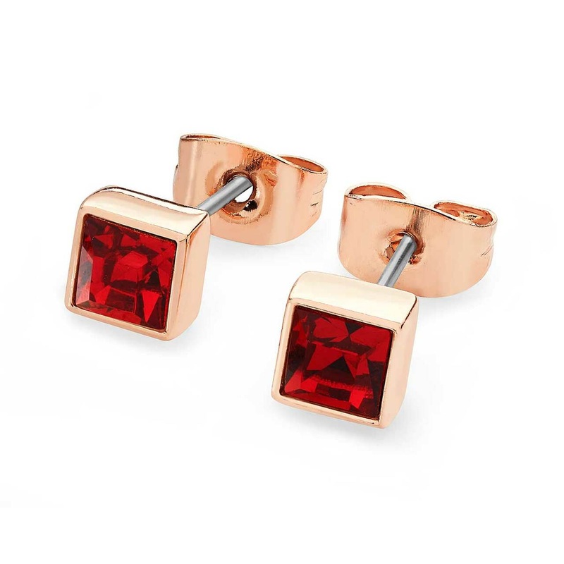 Rose Gold Square Birthstone Earrings Garnet Crystal-January126268