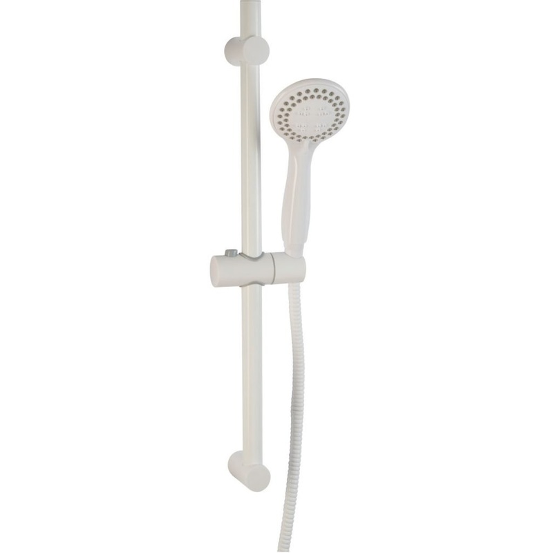Croydex 3 Function Shower Set Handset, 1.5m Hose, Riser Rail – White | CRXAM174122