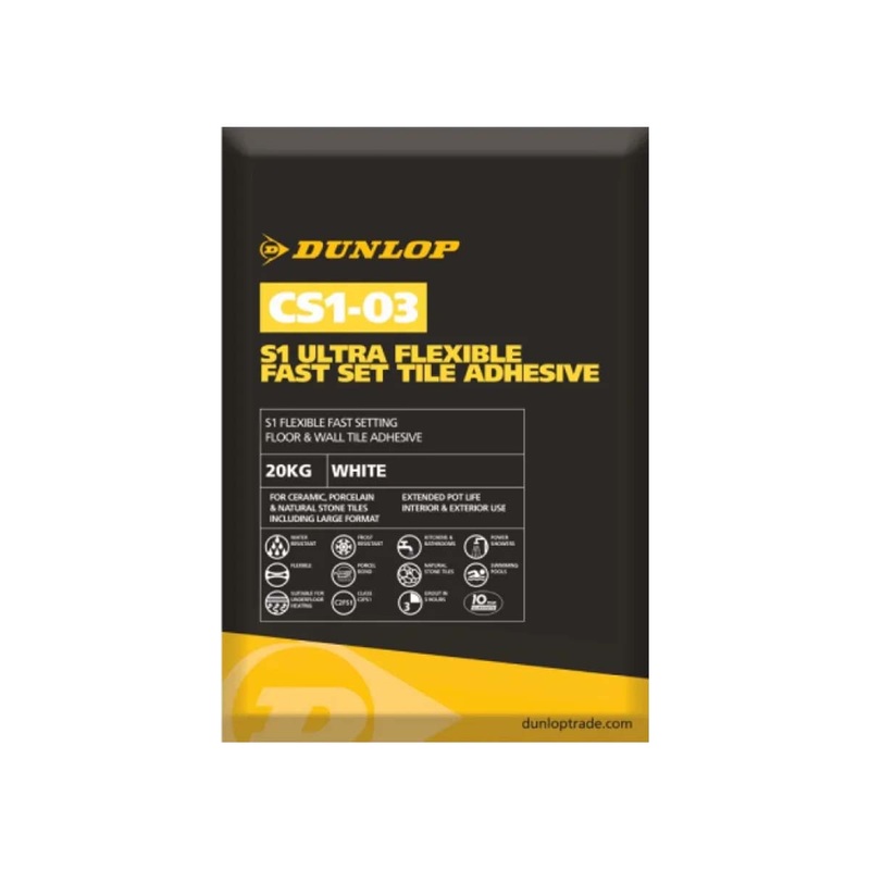 Dunlop CS1-03 S1 Ultra Flexible Fast Set Tile Adhesive White – 20kg