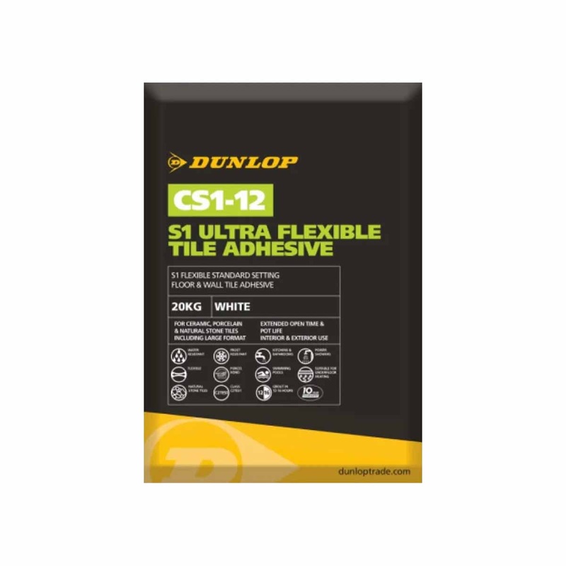 Dunlop CS1-12 S1 Ultra Flexible Tile Adhesive White – 20kg