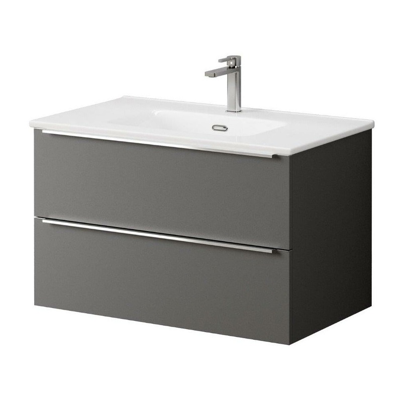 Kara 80cm 2 Drawer Wall Hung Unit Matt Grey
