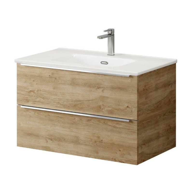 Kara 80cm 2 Drawer Wall Hung Unit Natural Oak