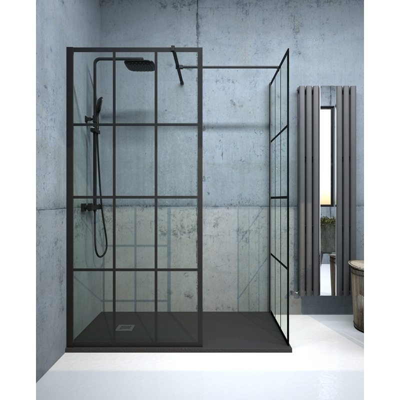 Aspect black trellis wetroom panel 1100