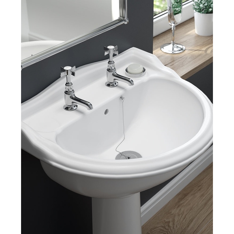 Cambridge 50cm 2TH Basin & Full Pedestal