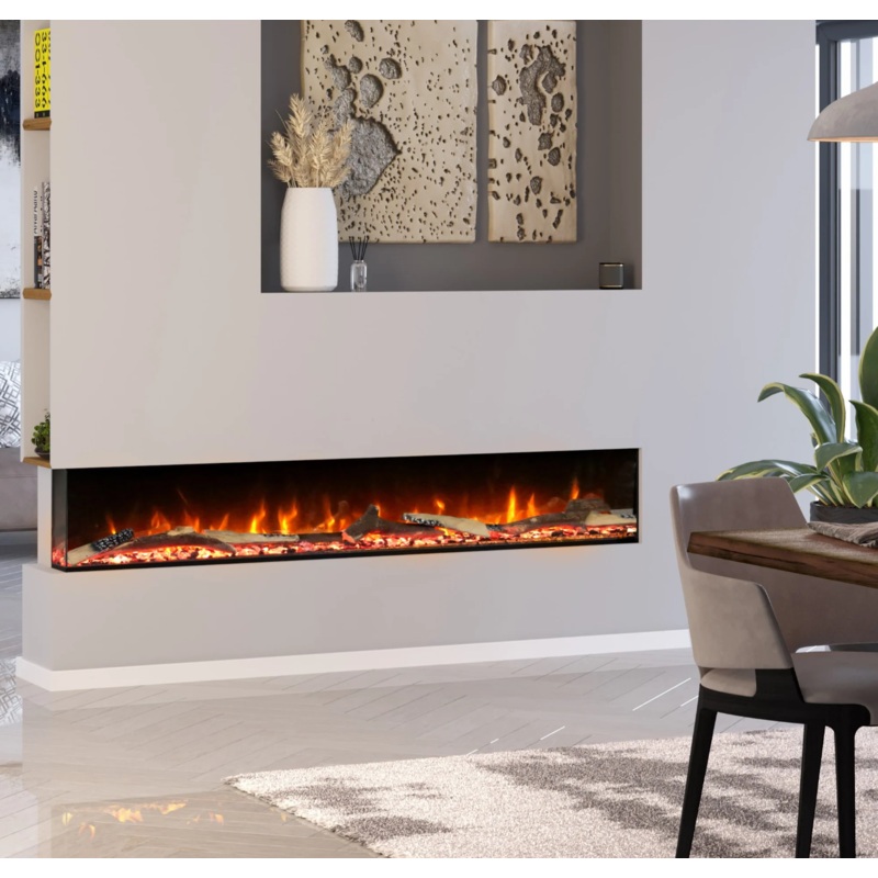 1250 Slimline Easy Glow Built In Media Wall Electric Fire 1-2-3 Sided