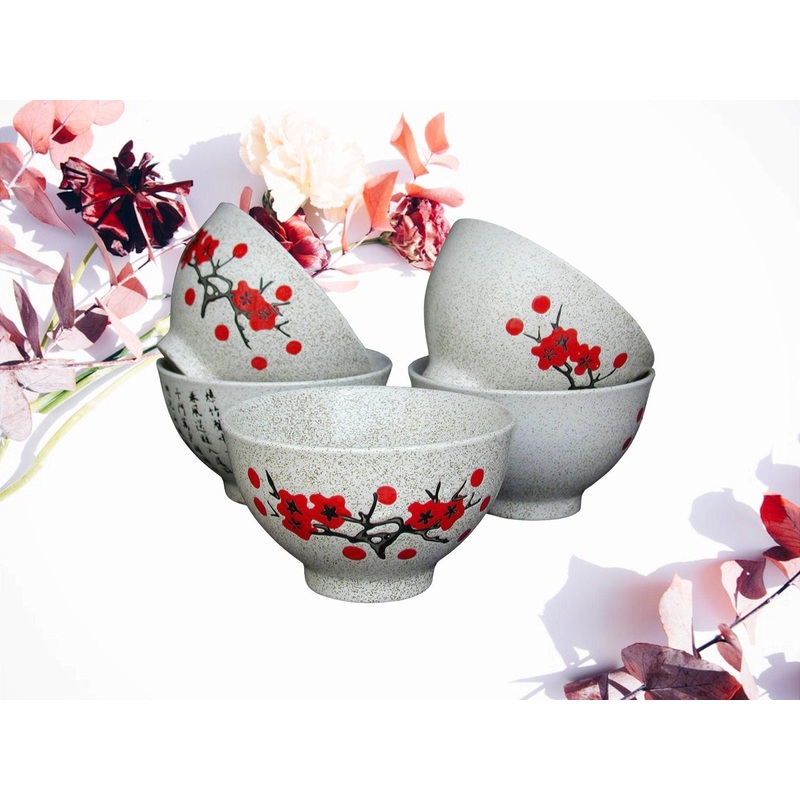 Traditional Japanese Speckled Cherry Bowls Set of 5