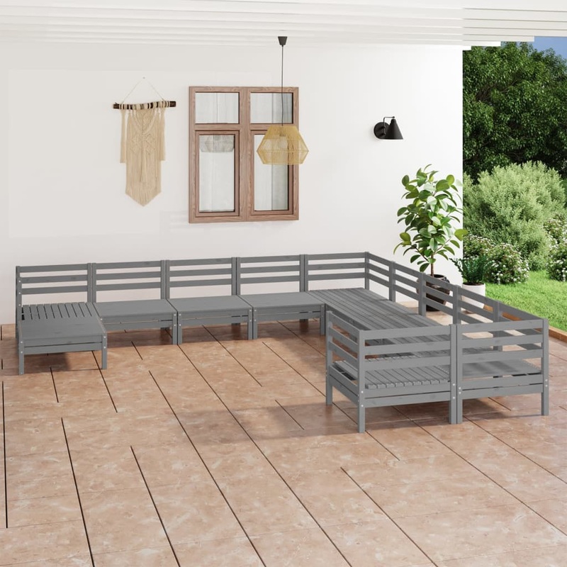 Berkfield 11 Piece Garden Lounge Set Grey Solid Wood Pine
