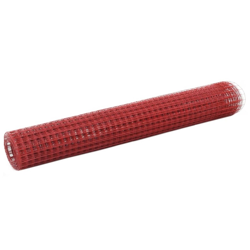 Berkfield Chicken Wire Fence Steel with PVC Coating 25×1 m Red