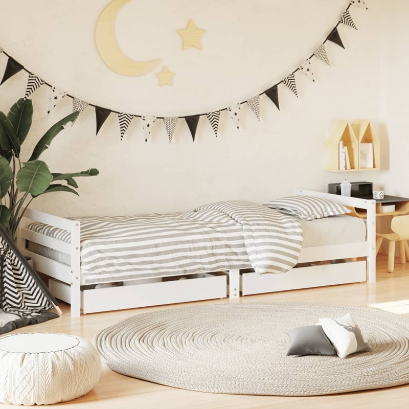 Berkfield Kids Bed Frame with Drawers White 80×200 cm Solid Wood Pine