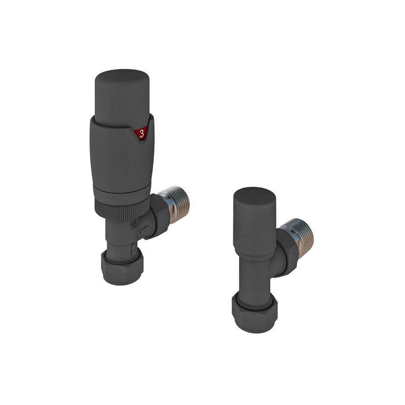 Eastbrook Darlington Angled Matt Anthracite Bi-Directional TRV with Lockshield 15mm (pair)