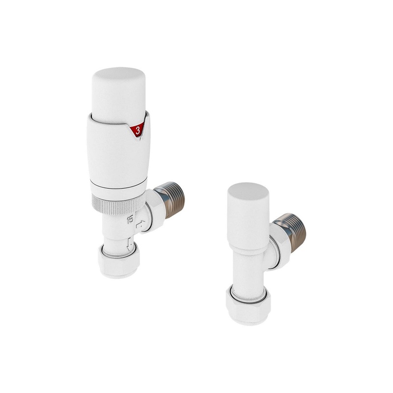 Eastbrook Darlington Angled Matt White Bi-Directional TRV with Lockshield 15mm (pair)