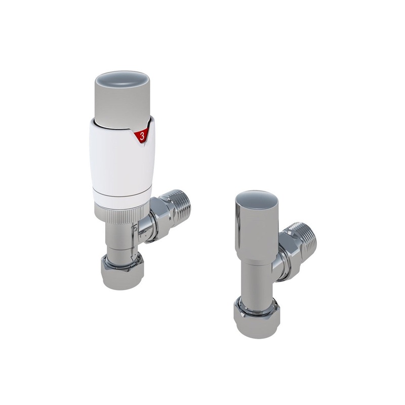 Eastbrook Darlington Angled White/Chrome Bi-Directional TRV with Lockshield 15mm (pair)