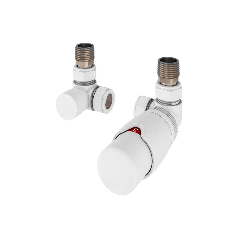 Eastbrook Darlington Corner Matt White Bi-Directional TRV with Lockshield 15mm (pair)