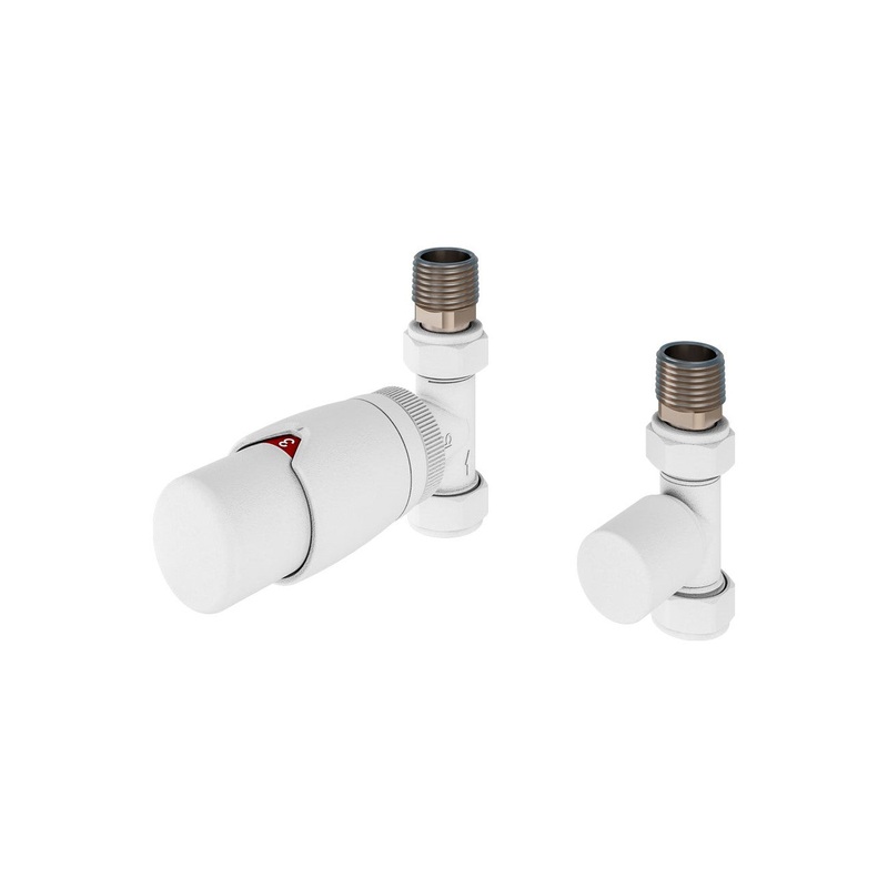 Eastbrook Darlington Straight Matt White Bi-Directional TRV with Lockshield 15mm (pair)