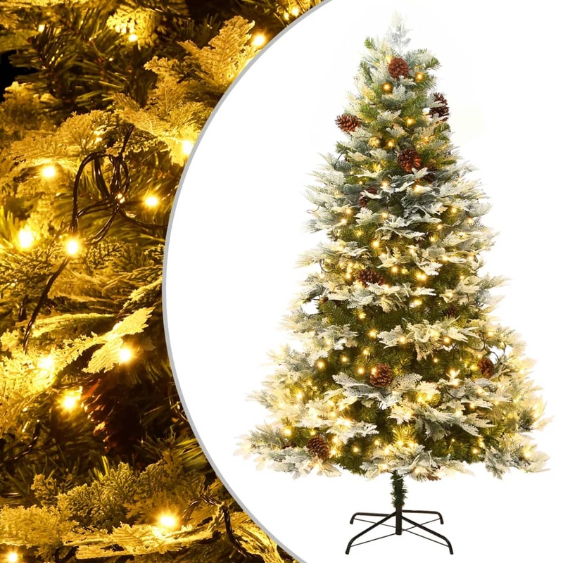 Berkfield Christmas Tree with LEDs&Pine Cones Green 225 cm PVC&PE
