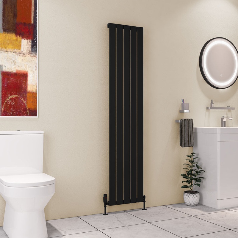 Eastbrook Deddington Matt Black Vertical Single Panel Designer Radiator 1800mm x 390mm