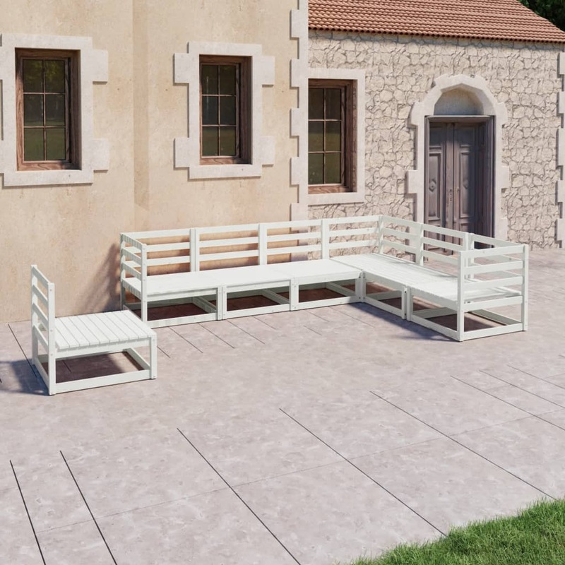 Berkfield 7 Piece Garden Lounge Set White Solid Pinewood