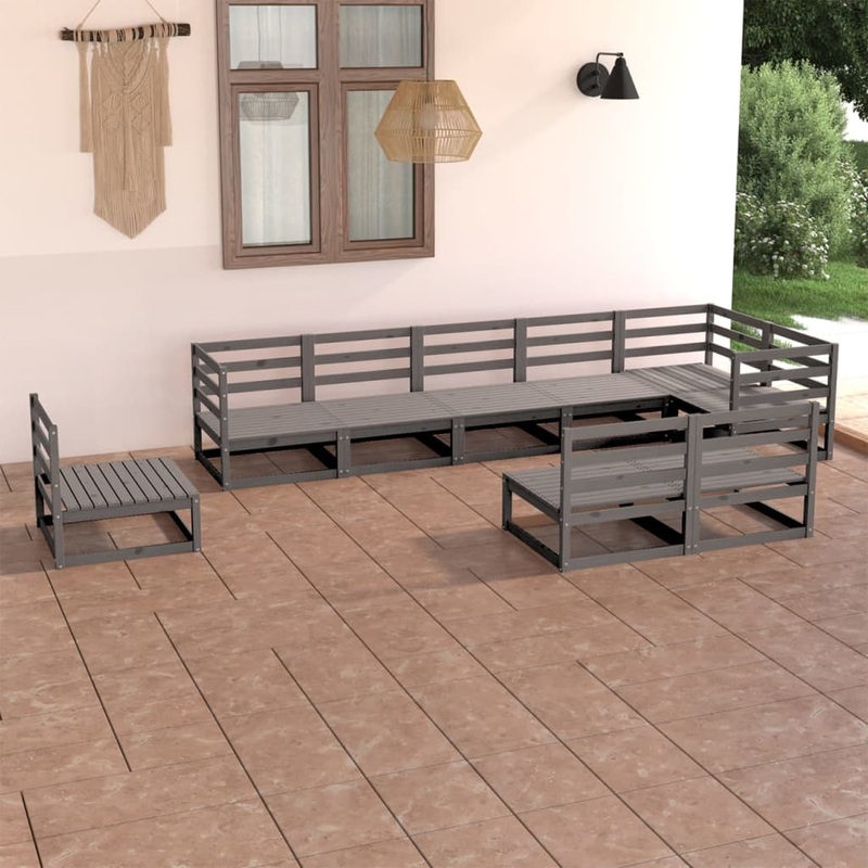 Berkfield 9 Piece Garden Lounge Set Grey Solid Pinewood