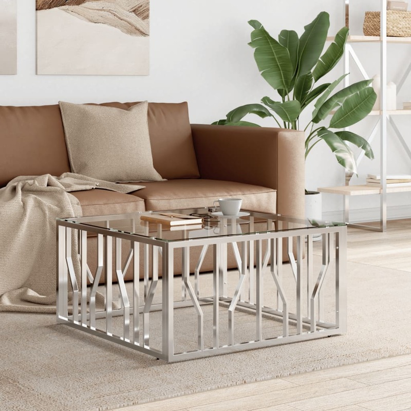 Berkfield Coffee Table 80x80x40 cm Stainless Steel and Glass