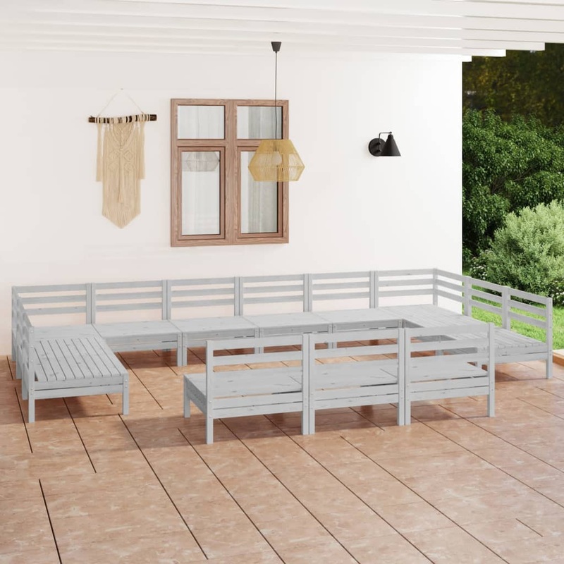 Berkfield 13 Piece Garden Lounge Set White Solid Wood Pine