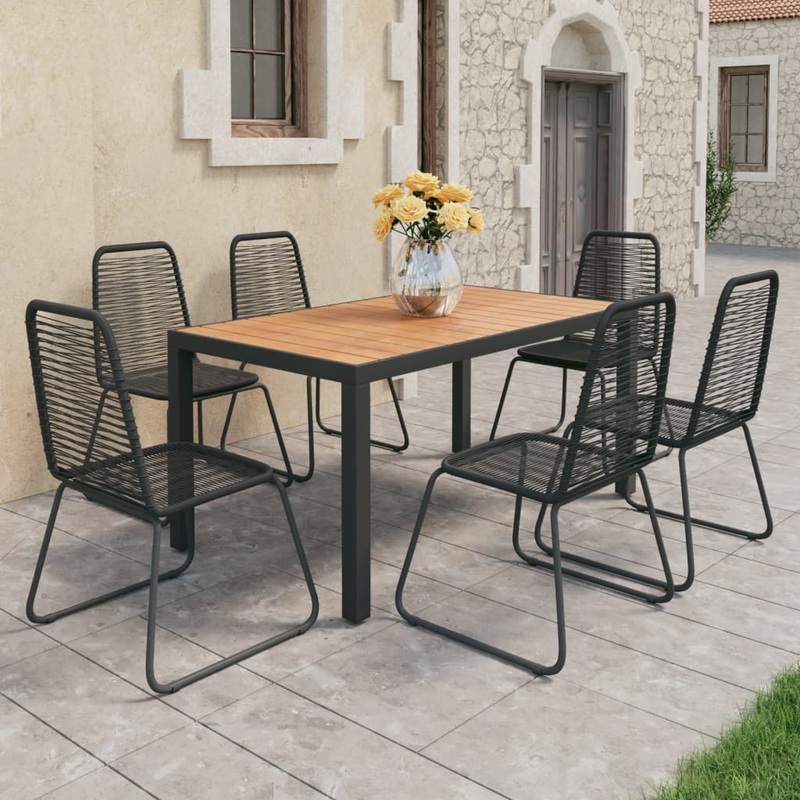 Berkfield 7 Piece Garden Dining Set PVC Rattan Black and Brown