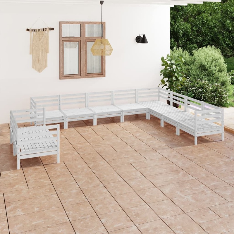 Berkfield 10 Piece Garden Lounge Set Solid Wood Pine White