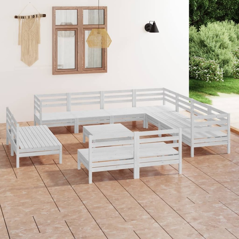 Berkfield 12 Piece Garden Lounge Set Solid Wood Pine White