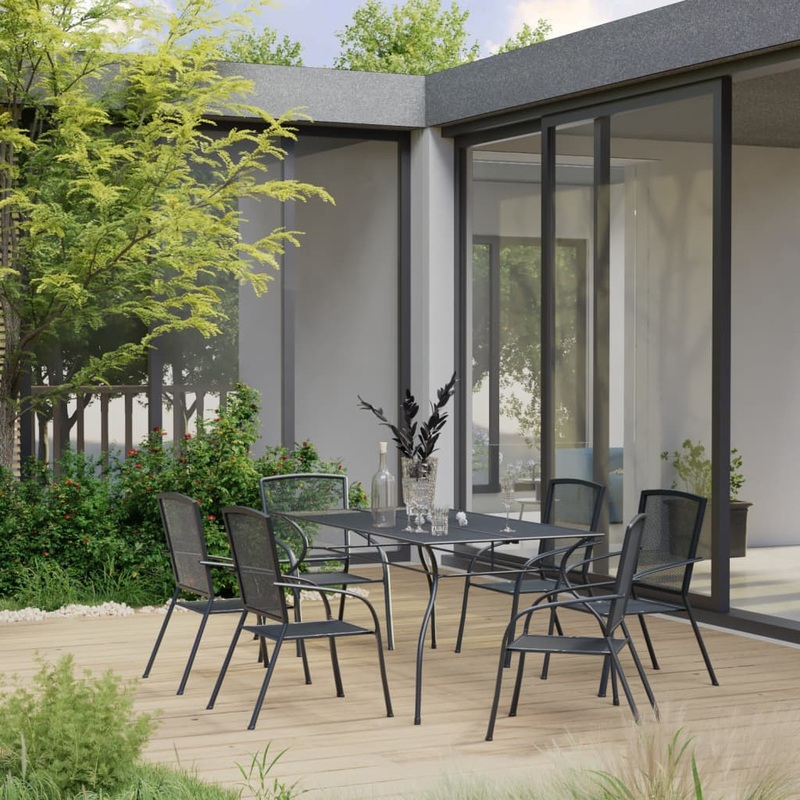Berkfield 7 Piece Garden Dining Set Steel Anthracite
