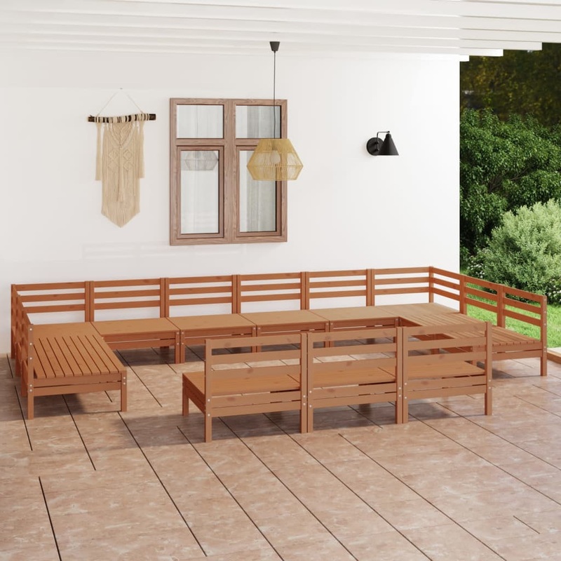 Berkfield 13 Piece Garden Lounge Set Honey Brown Solid Wood Pine