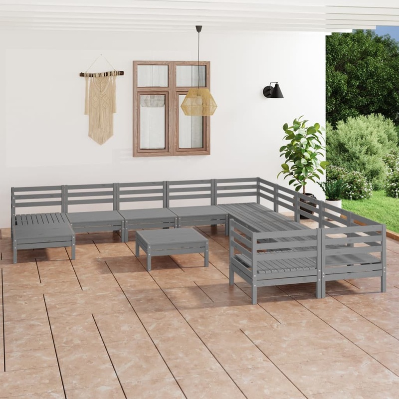 Berkfield 12 Piece Garden Lounge Set Grey Solid Wood Pine