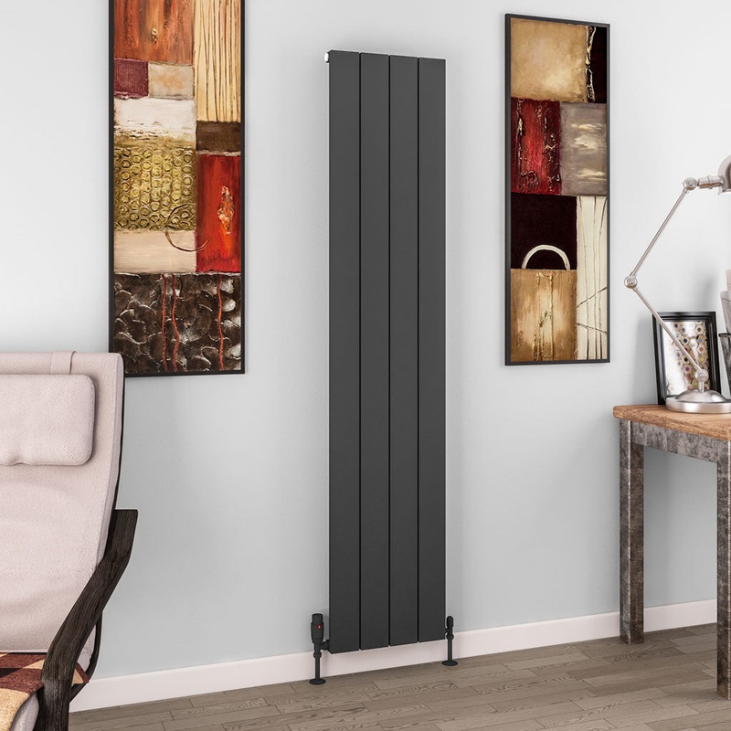 Eastbrook Charlton Matt Anthracite Vertical Aluminium Radiator 1800mm High x 375mm Wide